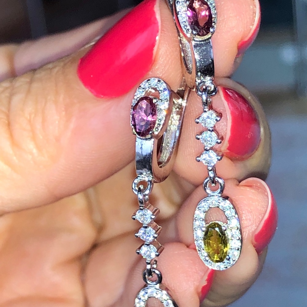 Genuine Tourmaline Cubic Zirconia Earrings - Picture 7 of 7